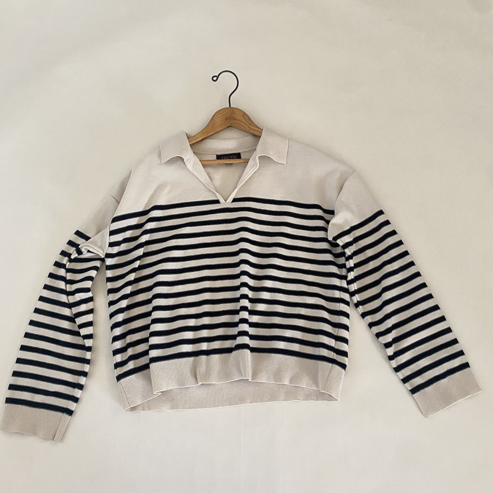 Truth By Republic XL Black White Striped Sweater Collared Long Sleeve Soft EC